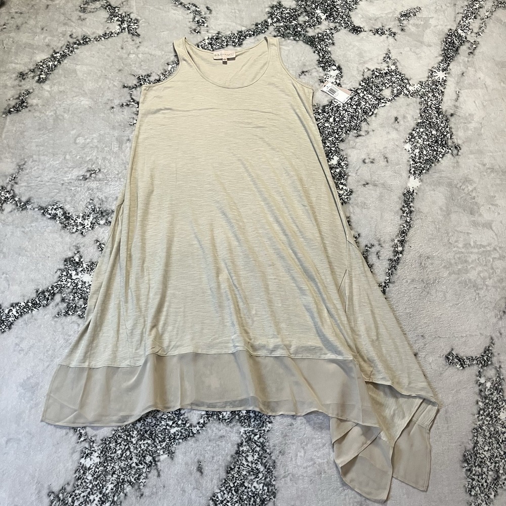 Philosophy Dress Womens Size Large Sleeveless Asymmetrical Hem Beige Midi